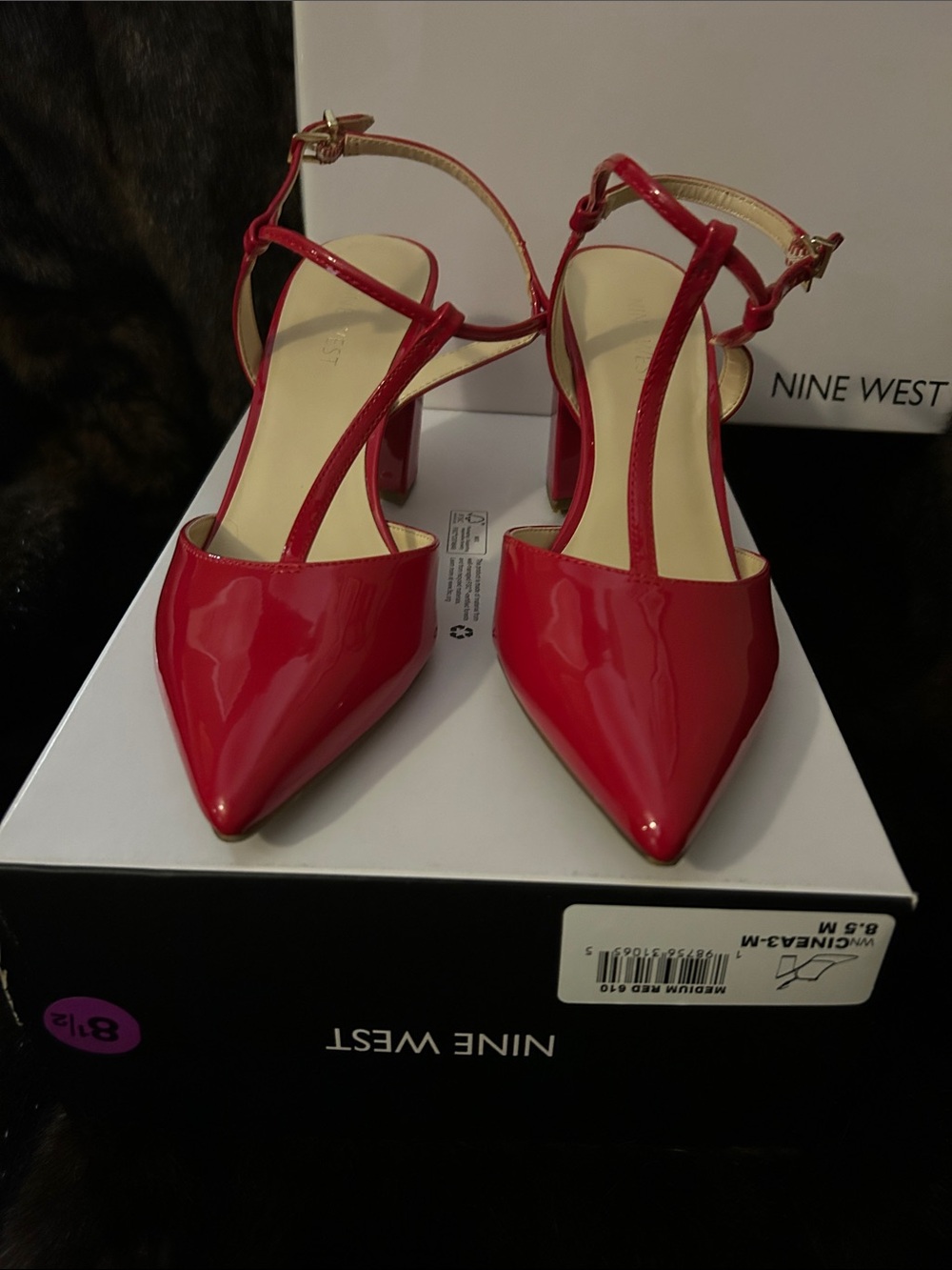 Nine West Women's Red Patent Pointed-Toe T-Strap Heels size 8 1/2